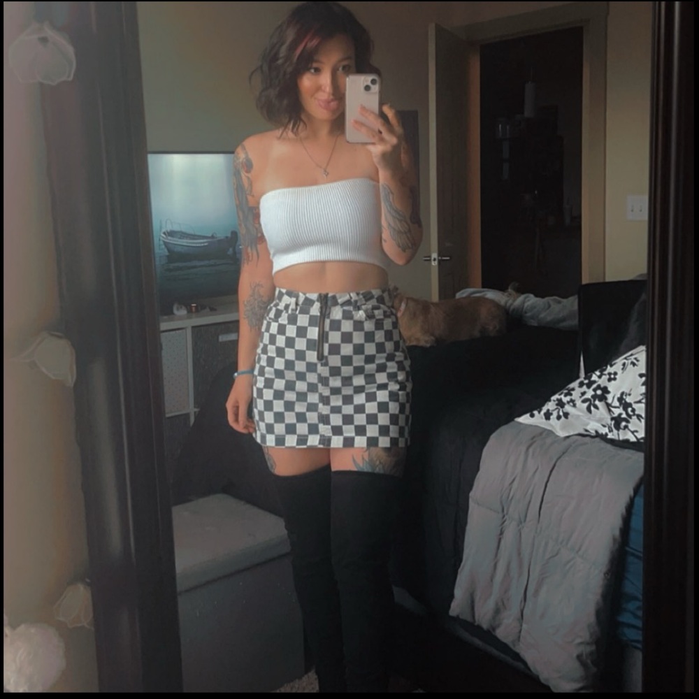 BDG Checkered Denim Zip Mini Skirt Size Small
